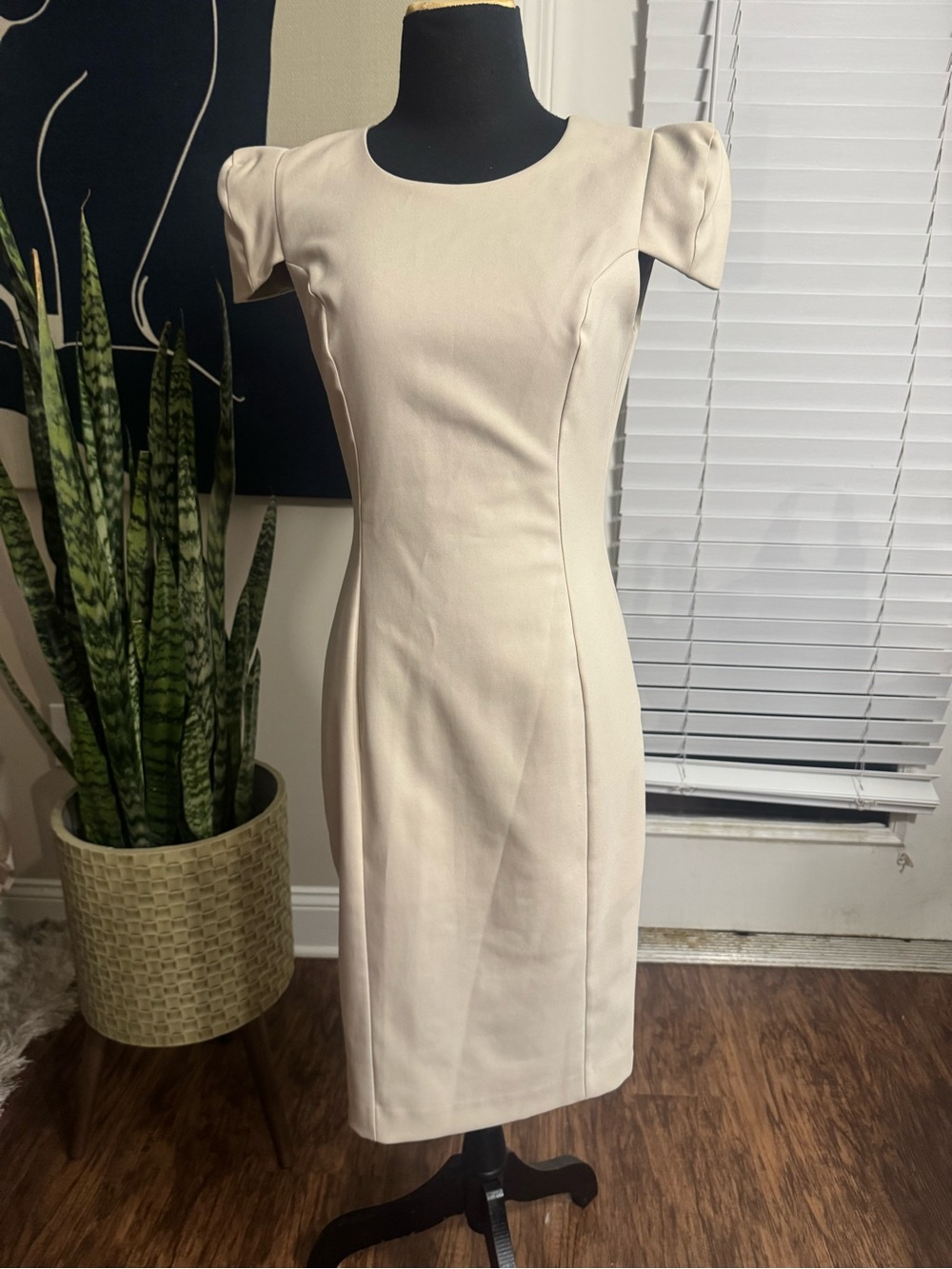 French Connection Cream Midi Sheath Dress